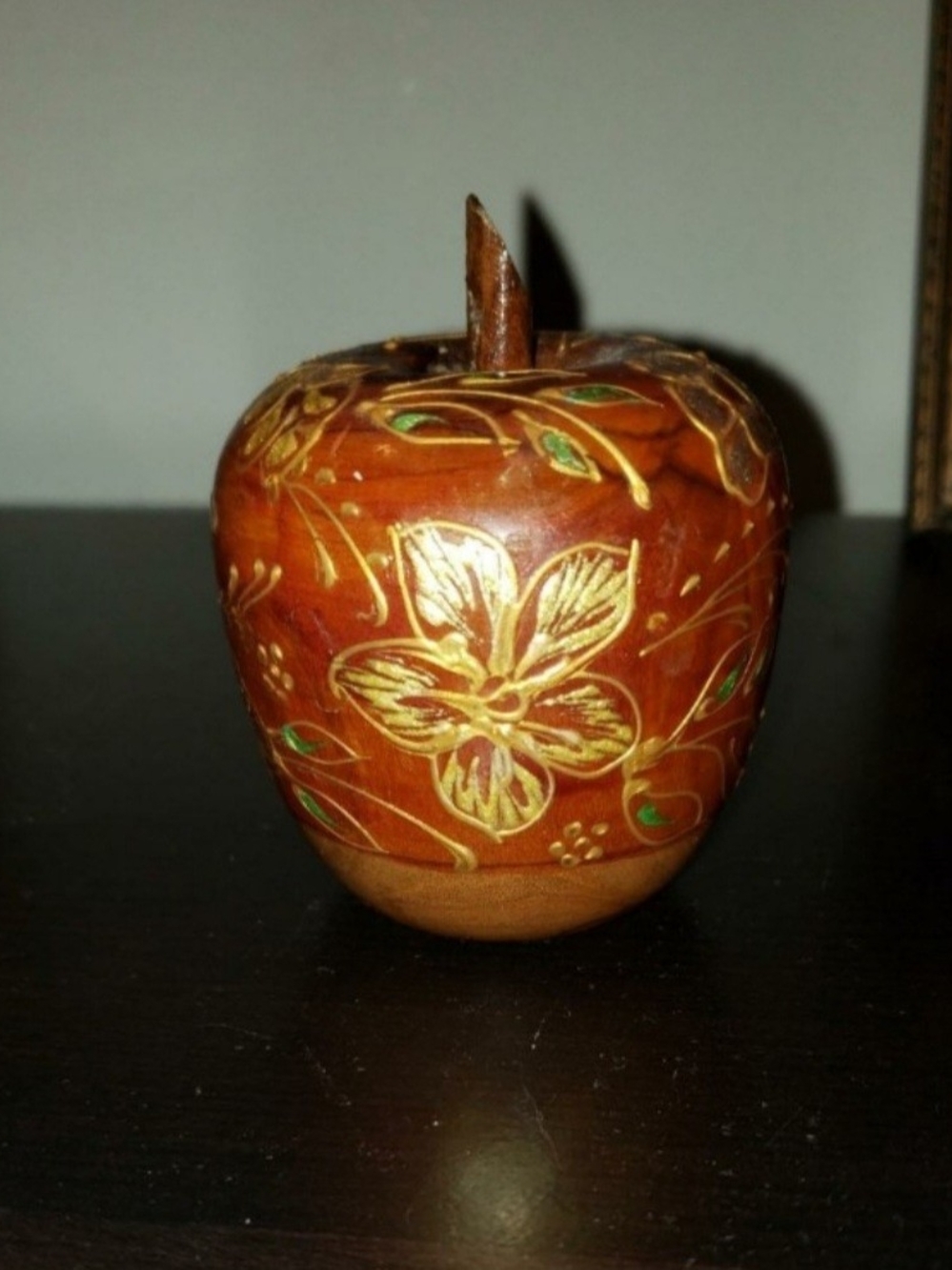 Folk Art Wooden Apple – Russian Soviet Era Khokhloma Style Vintage Decor